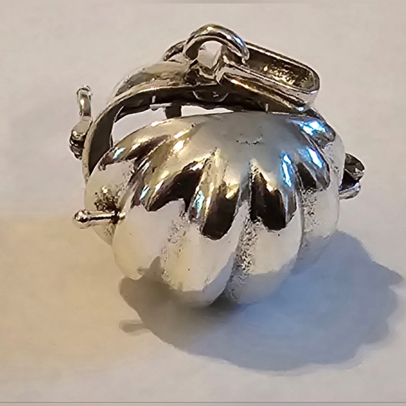Halloween Silver Color Pumpkin Cage with 10mm Black Obsidian Gemstone Necklace - Picture 9 of 11
